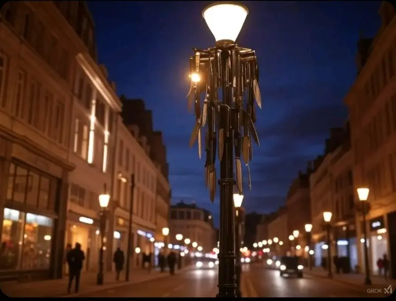 Street Lamp With Cutlery Decor