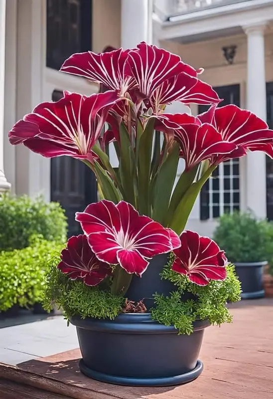 Striped Red Flowers In Pot