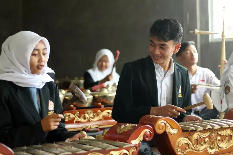 Students Playing Gamelan Indoors