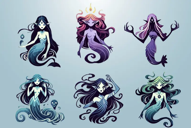 Stylized Mermaid Collection Illustration