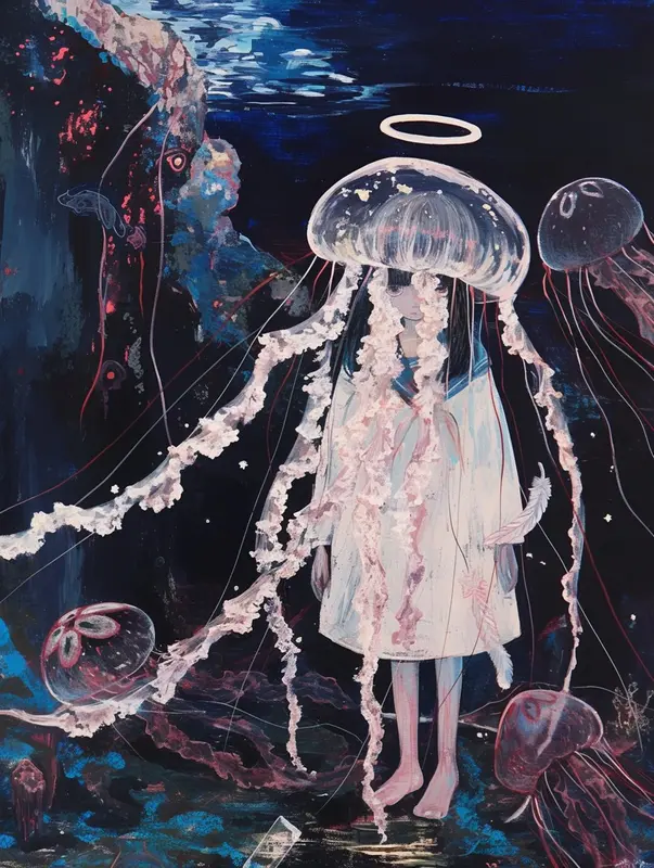 Surreal Girl-jellyfish Ocean Scene