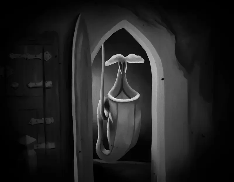 Surreal Plant In Dark Room