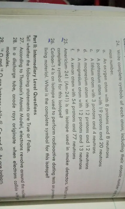 Textbook Atomic Isotope Exercises