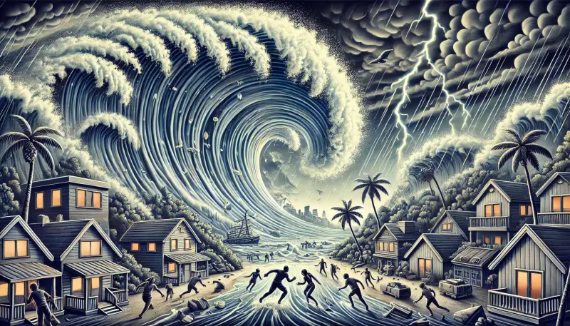 Tsunami Approaching Coastal Town