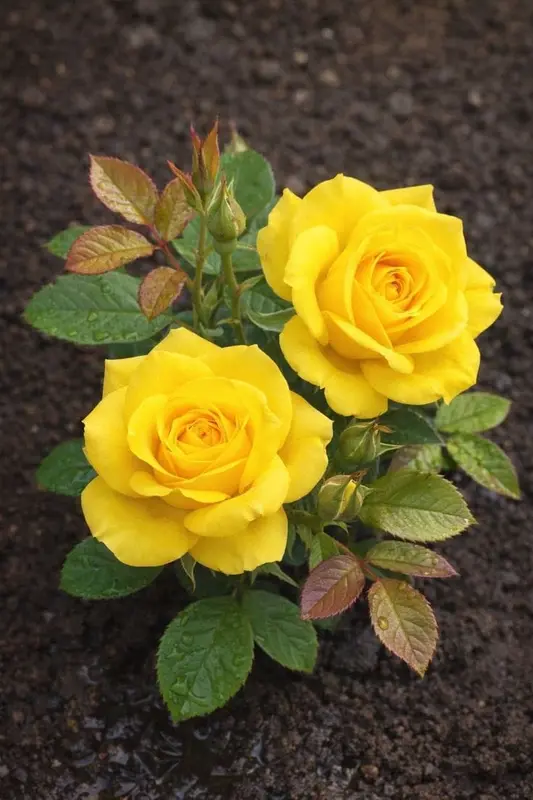 Two Yellow Roses Emerging