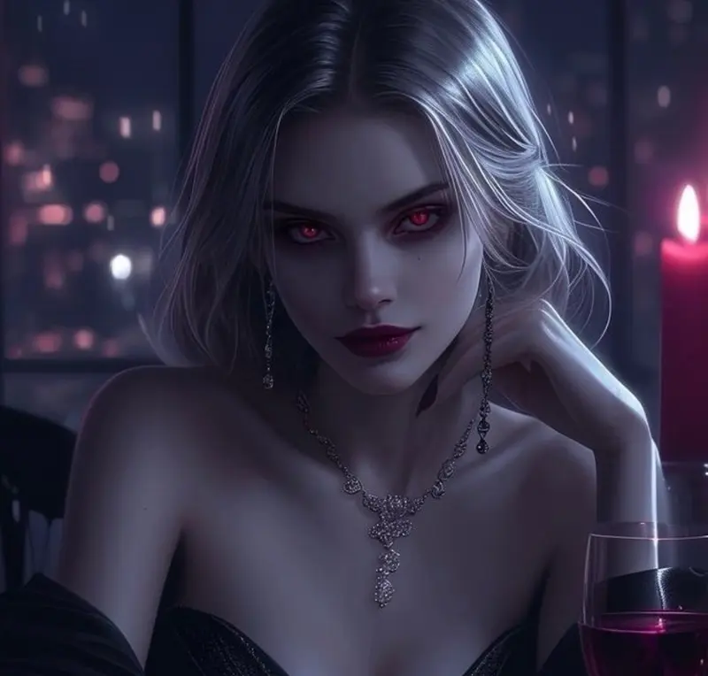 Vampiric Woman In Dark Setting