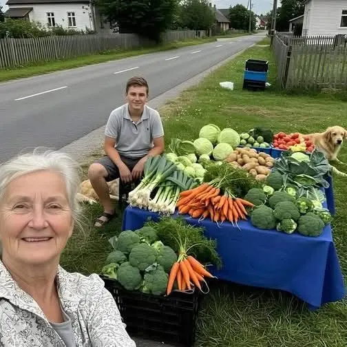 Vegetables, Dog, Man And Woman