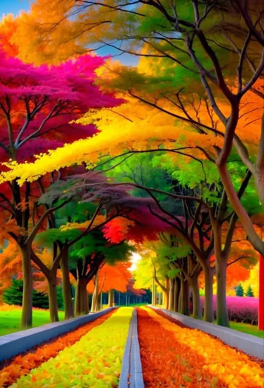 Vibrant Autumn Tree-lined Path