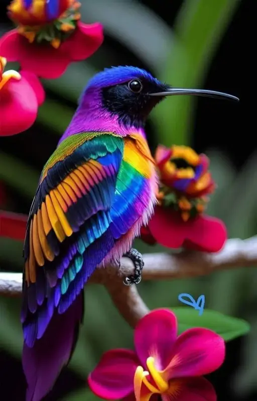 Vibrant Rainbow Bird With Flowers