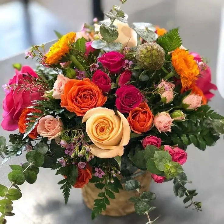 Vibrant Rose Basket Arrangement