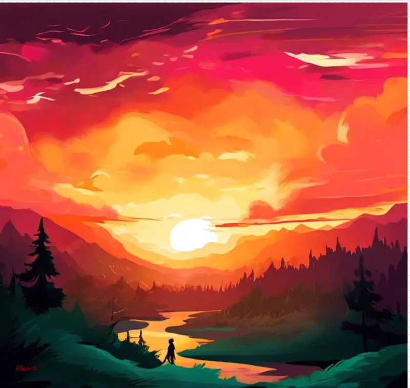 Vibrant Sunset Landscape Illustration