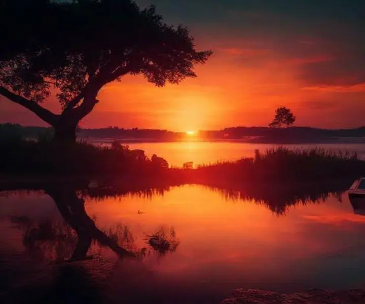 Vibrant Sunset Over Lake