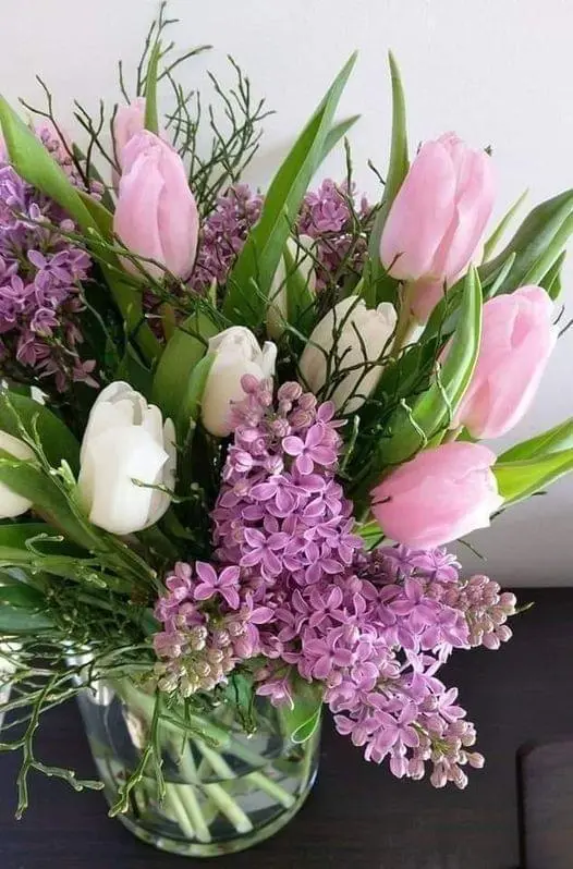 Vibrant Tulip And Lilac Bouquet
