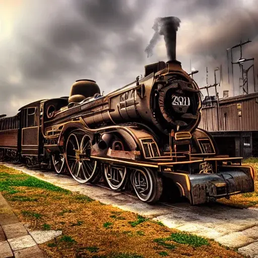 Vintage Steam Train On Tracks