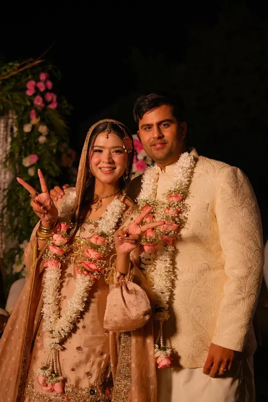 Wedding Couple Portrait Smiling Peace