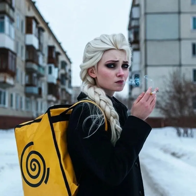 White Haired Smoker In Snow