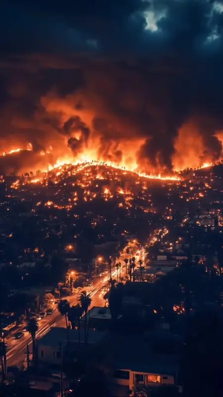 Wildfire Raging Over Cityscape