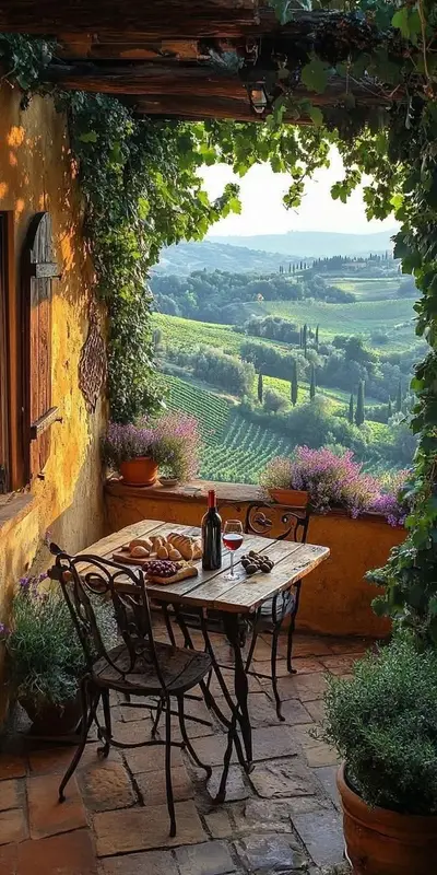 Wine And Vineyard View