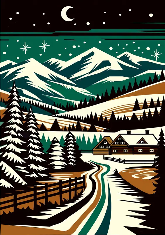 Winter Mountain Landscape Illustration