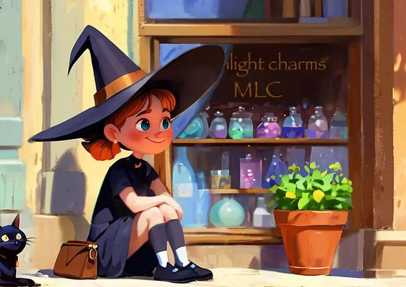Witch Girl Outside Potion Shop