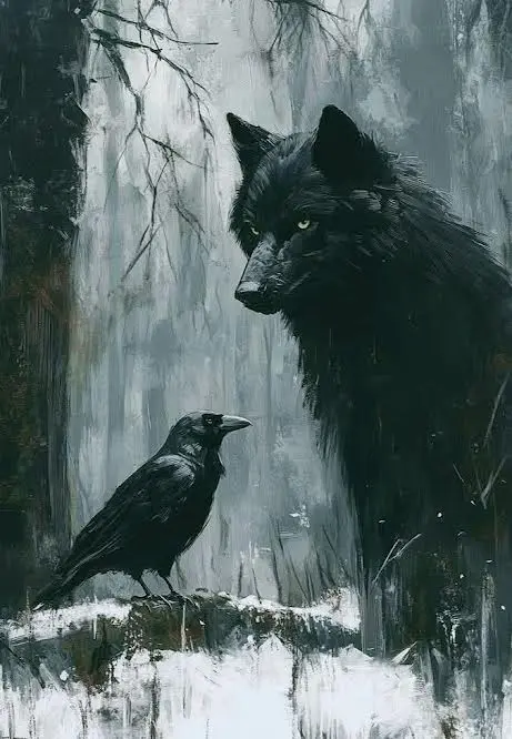 Wolf And Raven Encounter