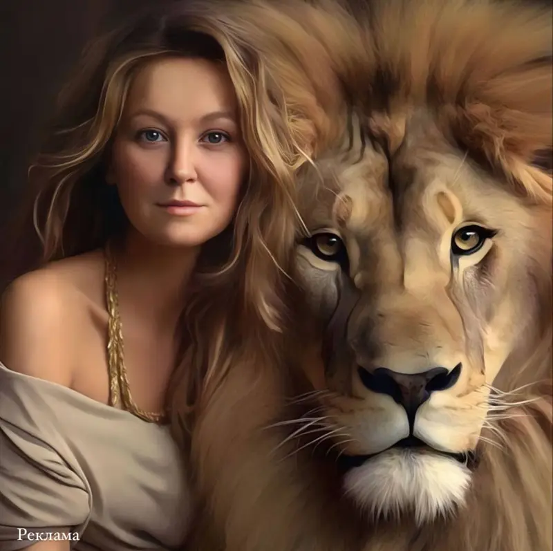 Woman And Lion Portrait