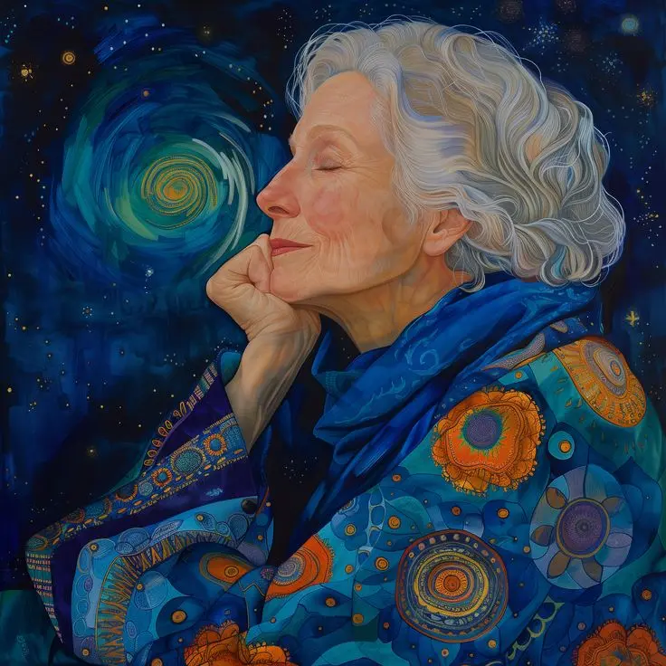 Woman Dreaming Amidst Starry Sky