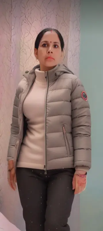 Woman In Gray Puffer Jacket
