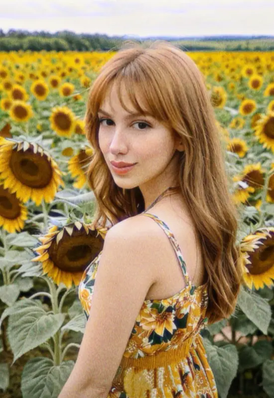 Woman In Sunflower Field