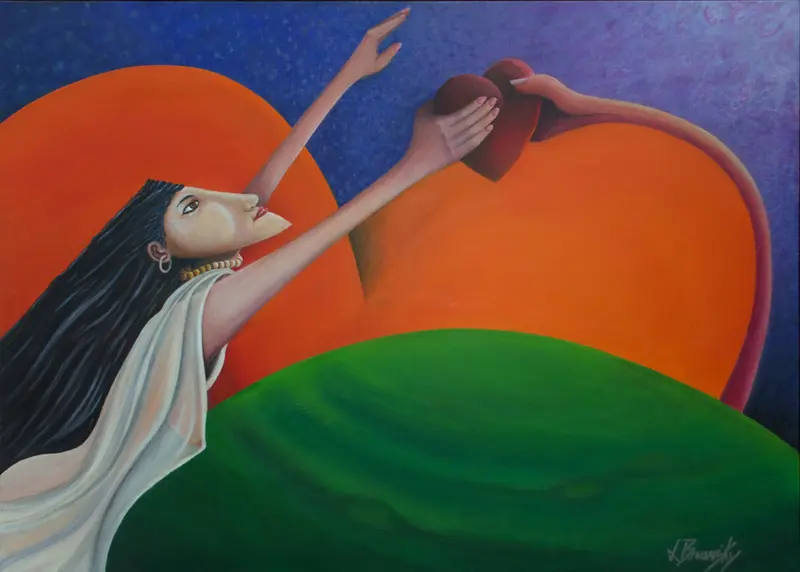 Woman Reaching For Red Hearts