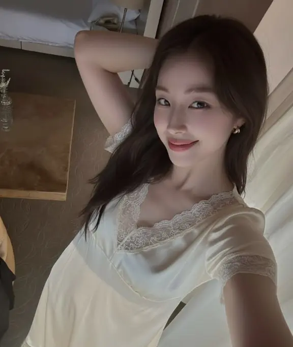 Woman Smiling In Nightgown