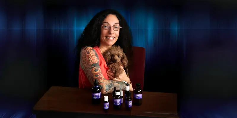 Woman With Dog And Bottles