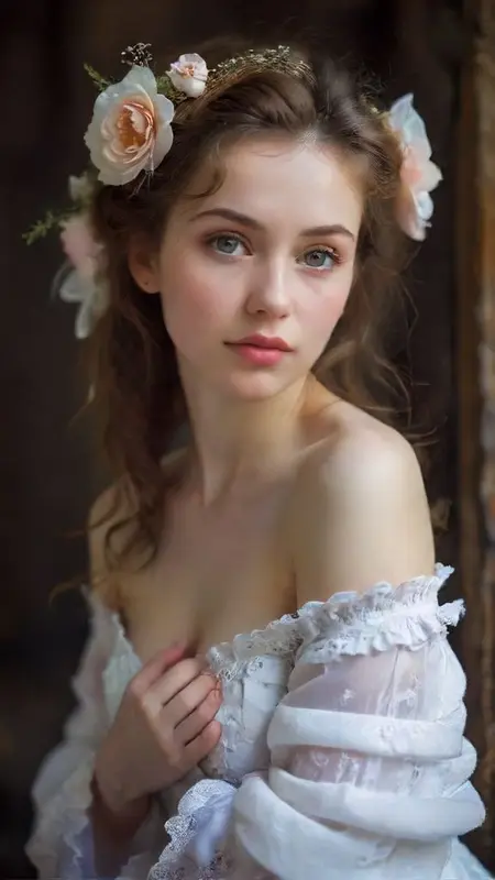 Woman With Flowers And Dress