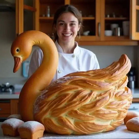 Woman With Swan Bread Sculpture