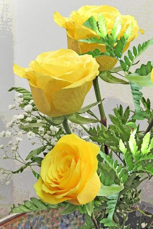 Yellow Roses And Greenery